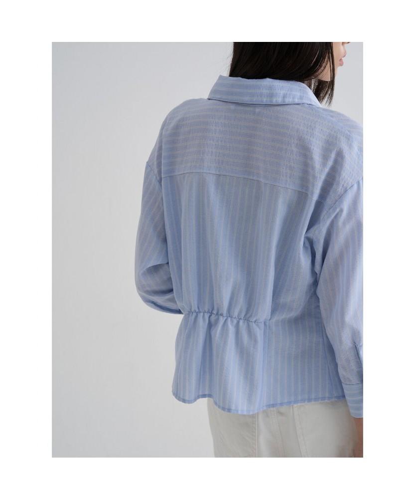 8SECONDS Striped Collared Neck Shirt Blouse Sky Blue