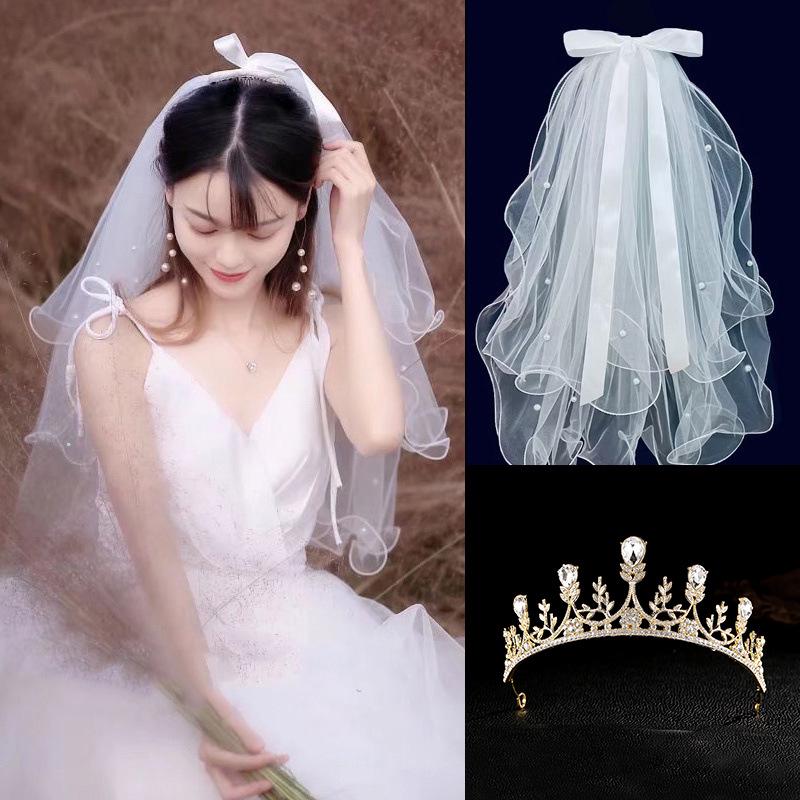 Golden Crown Veil Set: Bridal Hair Accessories & Wedding Photo Prop