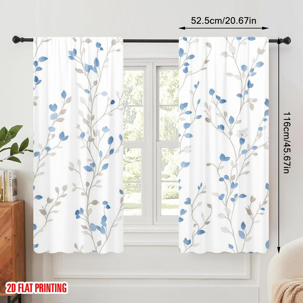 2 Stück, 2D-Druckvorhänge mit beliebtem blauen Distelmuster aus Polyester (ohne Stange) Ganzjährig geeignet für verschiedene Räume