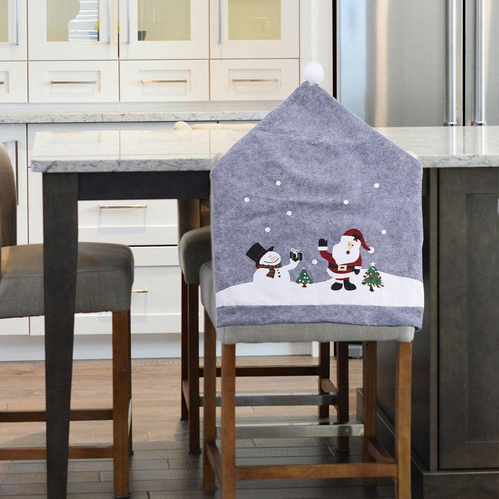 Non-woven Christmas Hat Chair Cover Santa Claus Snowman Grey Xmas Dinner Chair Seat Cover Santa Hat Cover