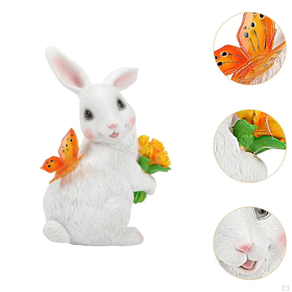 Landscape Lamp Rabbit Figurine,with Butterfly and Tulip Garden Decoration Animal Ornament for
