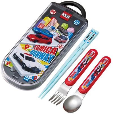 Skater Cutlery Set for Lunch Made In Sliding Name Stickers Trio Tomica Kids, Box, Chopsticks, Spoon, Fork, Japan, Cutlery, Included, Antibacterial,