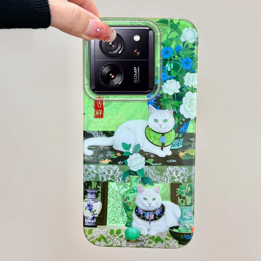 Cute Cat Flower Vortex Pattern Gilr Phone Case for Xiaomi 13T 14T 11 Lite Poco X5 M6 Pro X6 X3 Pro NFC C75 C71 C65 C61 M5S Cover