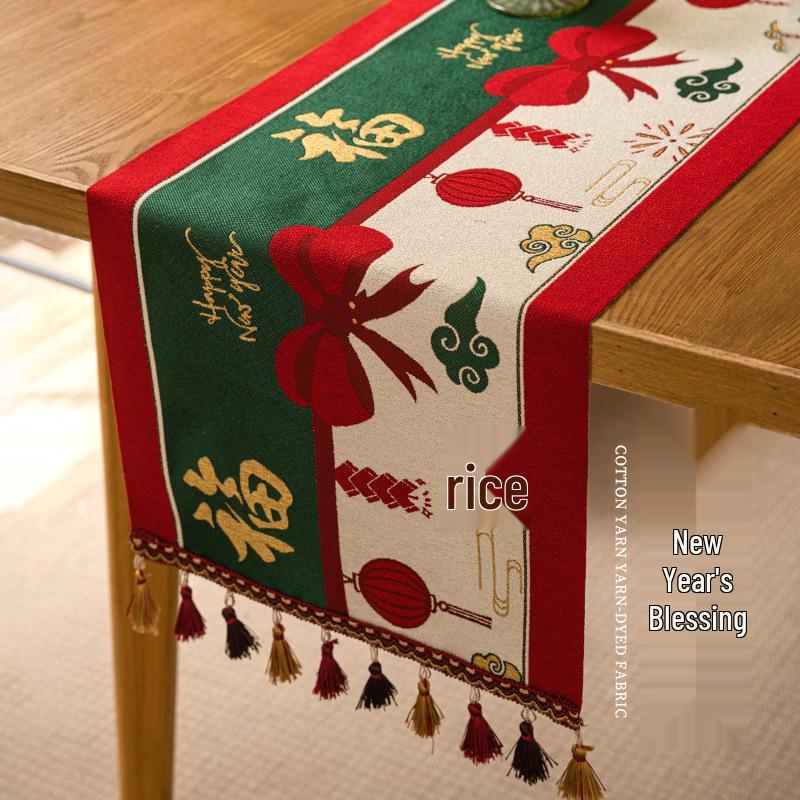 Jacquard Yarn-Dyed Christmas Snowman Reindeer Tassel Polyester Table/Bed Runner