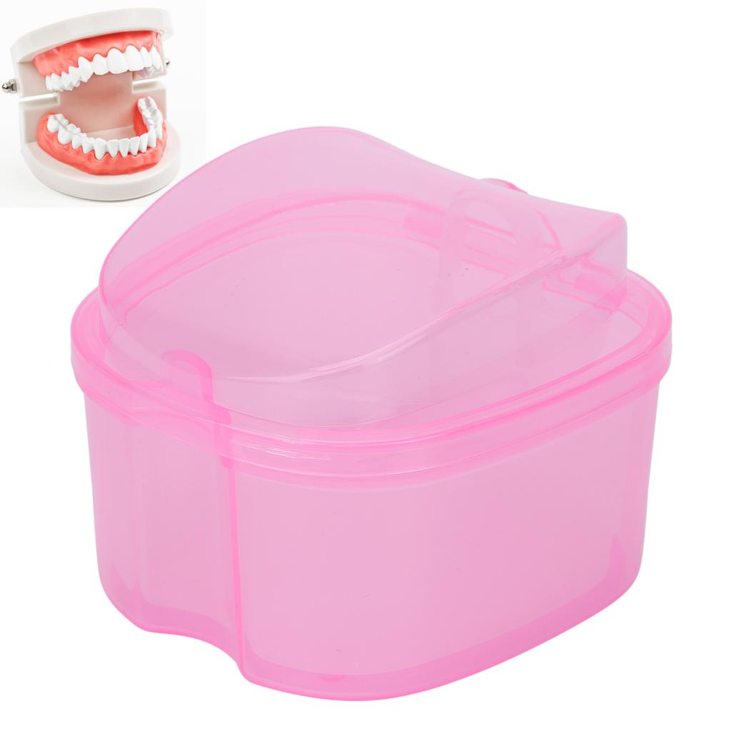 Denture Bath Case Box Soak Container Colored False Teeth Storage Box with Strainer BasketPink