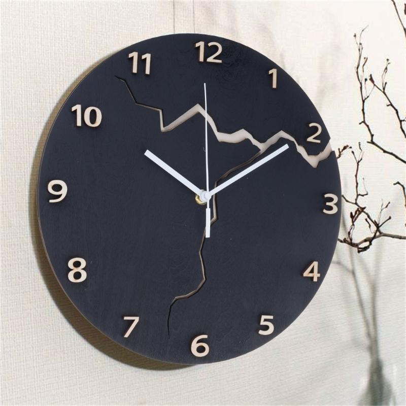 Elegant Simplistic Wood Wall Clock with Creative Crack Detail for Home Decors Battery Operated Round Hanging Clock