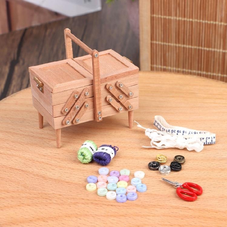 1/12 Scale Retro Sewing Tools Craft Organizer Detailed Mini Sewing Box For Realistic Doll Displays