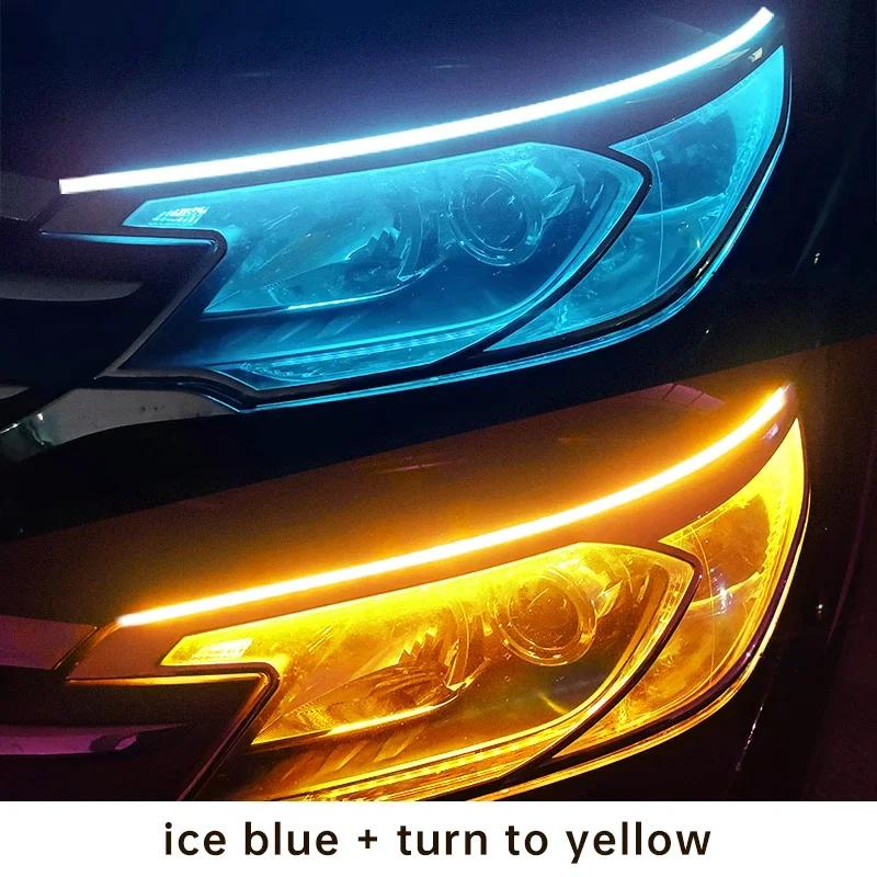 Car Strip Headlights 2pcs LED Car Strip Headlights Daytime Running Light Flexible Waterproof White Turn Signal Yellow Brake Flow
