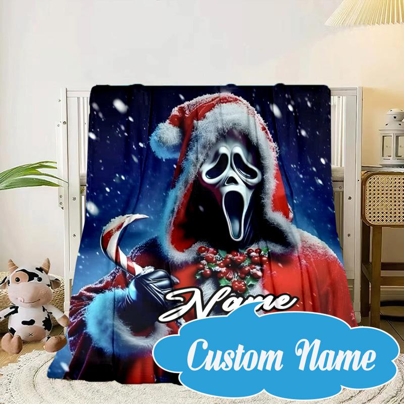 Custom Name Ghostface Horror Theme Blanket bed sofa Blanket Flannel Blanket for Camping, Hiking, Picnic Essentials,gift for Fan family