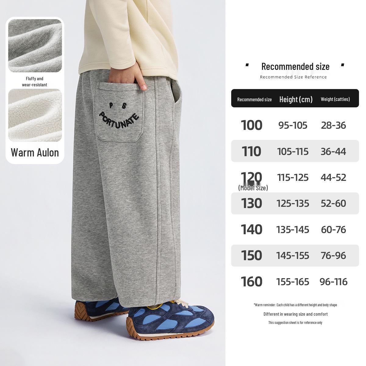

Boys Thickened Fleece Sweatpants - 2025 Autumn/Winter Sportswear for Kids 150 cm серый