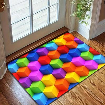 Tapis Cubes Colorés 3D pour Salon Chambre Salle de Bain Tapis de Porte Créatif Décoration Intérieure Tapis de Zone Robuste Expédition Rapide