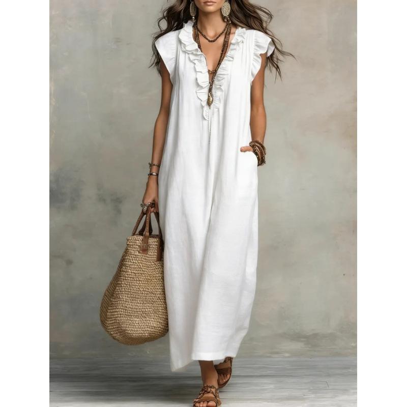 2026 Europe, America 2 spring and summer new bohemian flying sleeves and ground length S белый