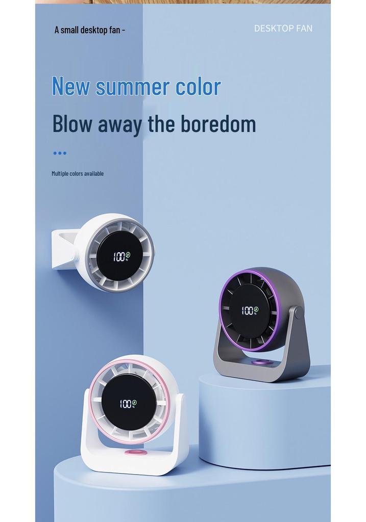 Wall-Mounted LED Rechargeable Fan with Digital Display for Dorm, Office, Home, Kitchen