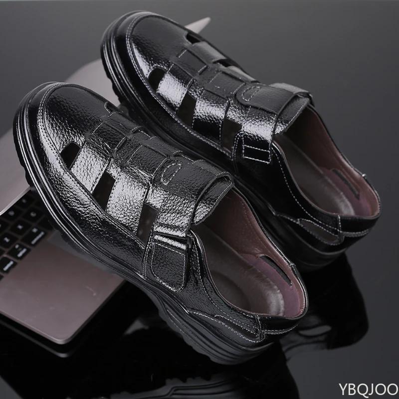 2025 Summer New Men's Shoes Casual Men Sandals Breathable Genuine Leather Toe Shoes Male Hollow Out Comfortable Sandals Homme