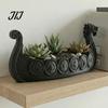 Resin Decorative Plant Pot Viking Longship Planter Pot, Dragon Boat Indoor Holder for Cacti Creative Air Plants, Rustic Nordic Ship Container