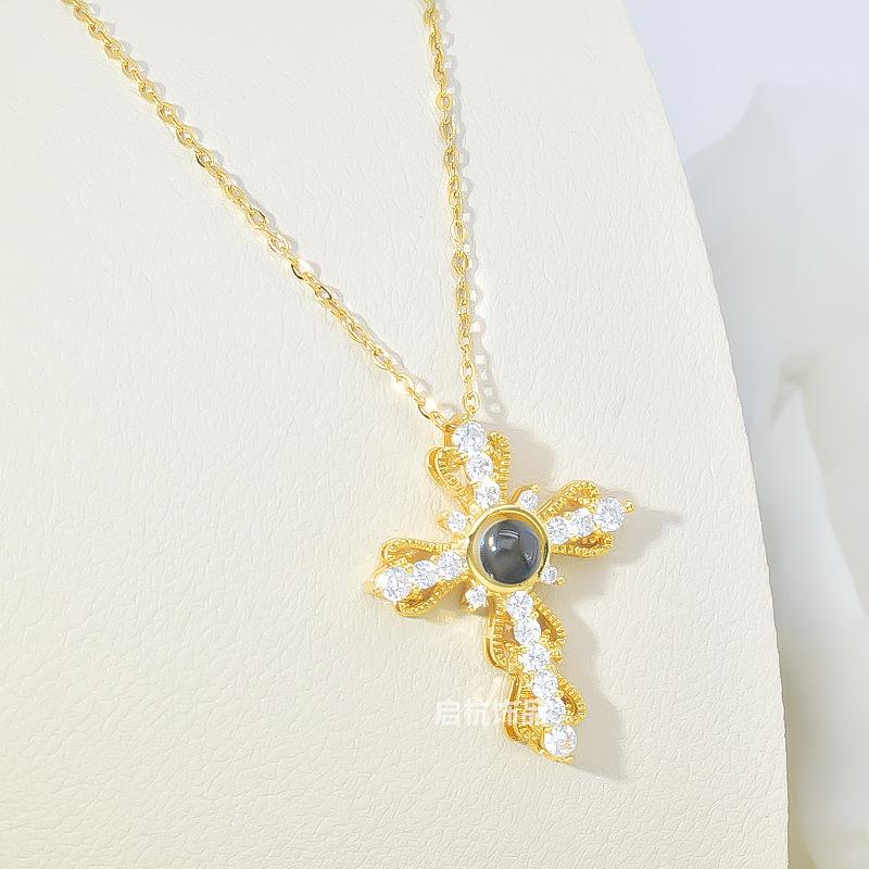 

Проекционное колье с крестом, Женское модное универсальное микроинкрустированное колье, Изысканная цепочка для ключицы