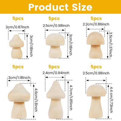 30Pcs Unfinished Wooden Mushroom Natural Mini Wood Mushroom Set DIY Art Craft Projects Unpainted Wood Mushroom Graffiti Toys