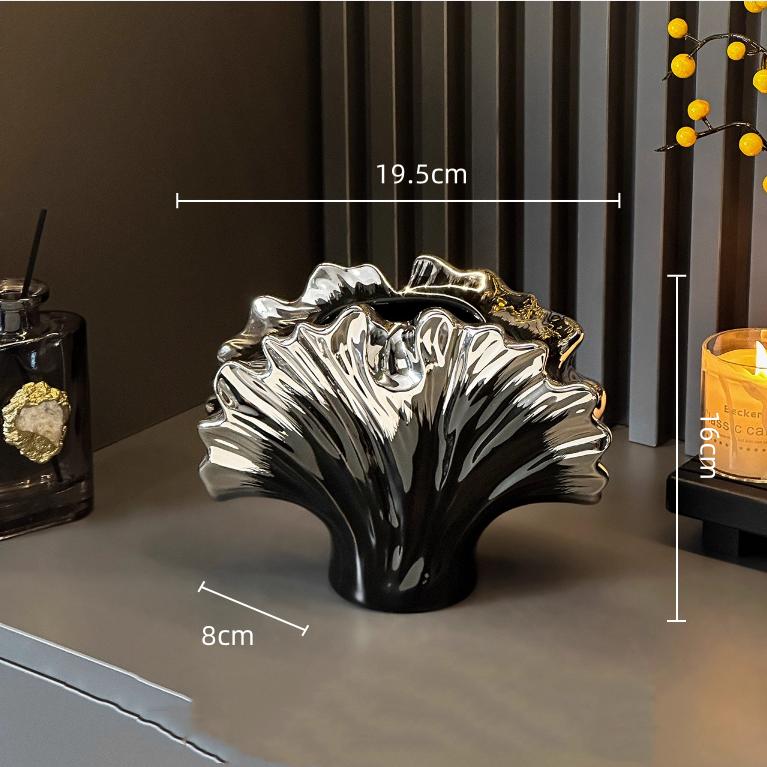 Ceramic Vase Simulated Shell Vase Gradient Silver Irregular Leaf Shape Flower Vase Home Decoration Accessories Terrarium