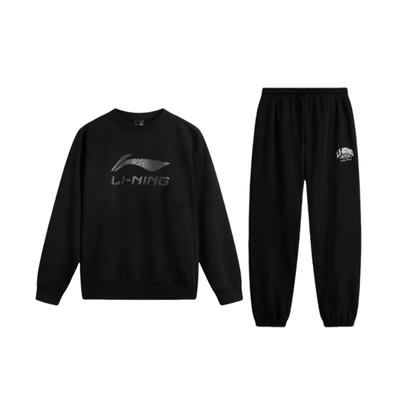 Li Ning Logo Letter Print Long Sleeve Round Neck Comfortable Sweatshirt Versatile Drawstring Casual Sports Suit Unisex Sweatshirt AWDV247-2+AKLU939-4