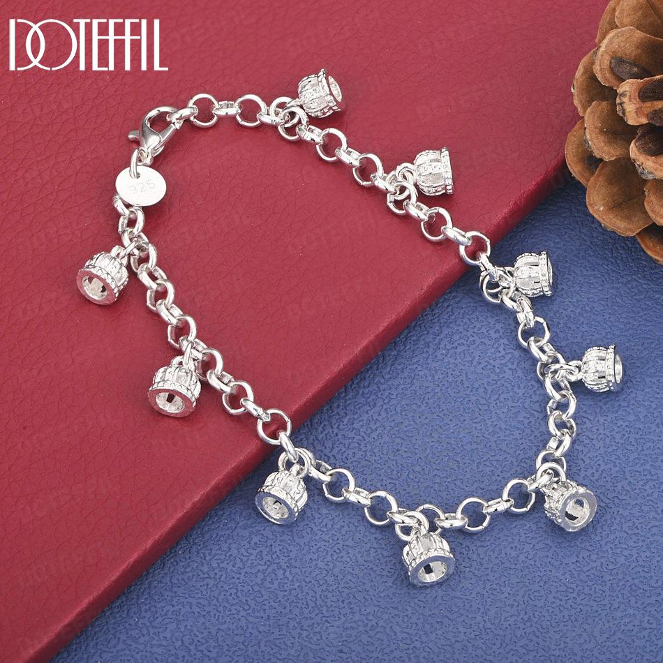 

925 Sterling Silver Fashion Gift Crown Pendant Bracelet Wedding Jewelry 20cm