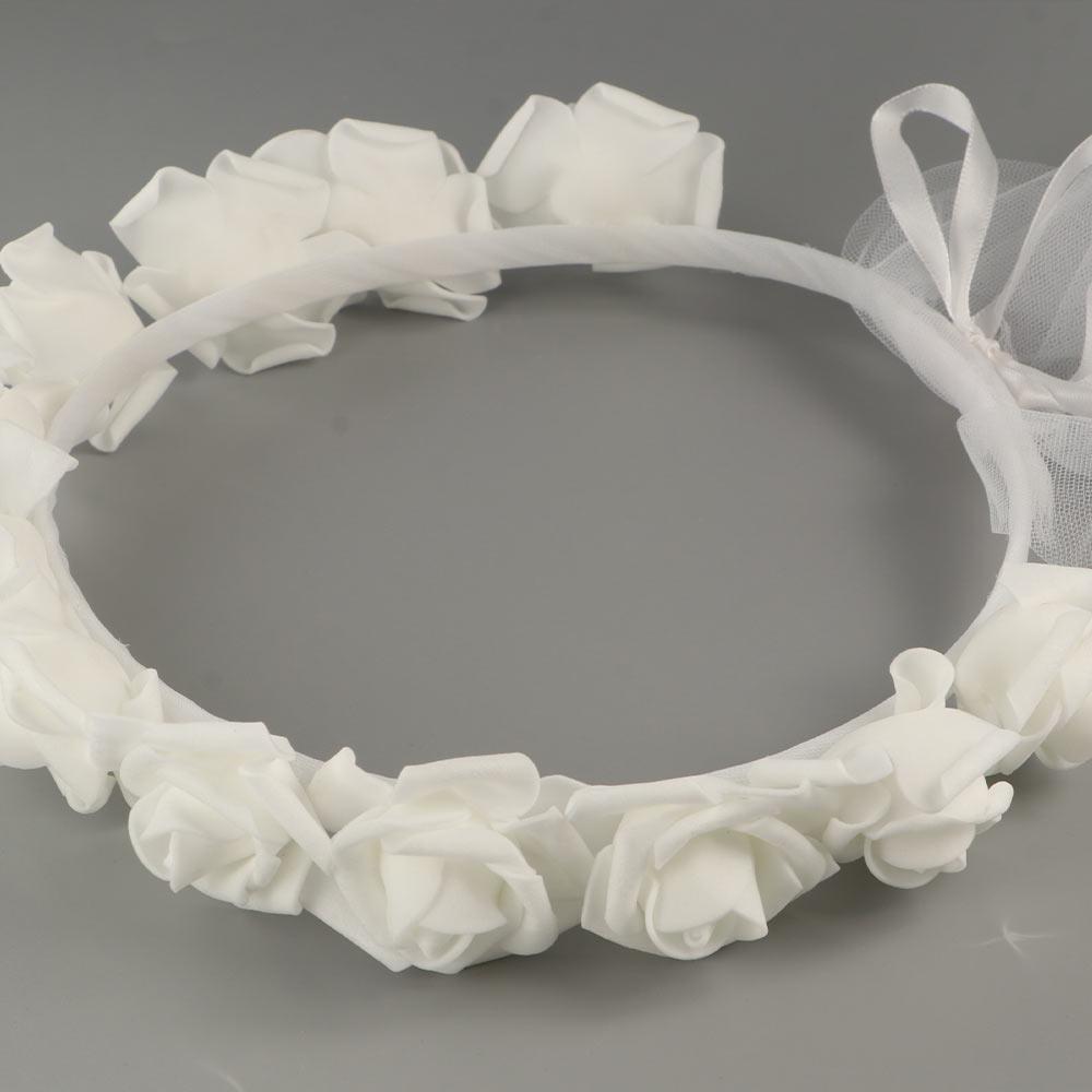 Short Exquisite Wedding Photo Bridal Veil Artificial Flower Wreath Headband Lace Up Party Accessory