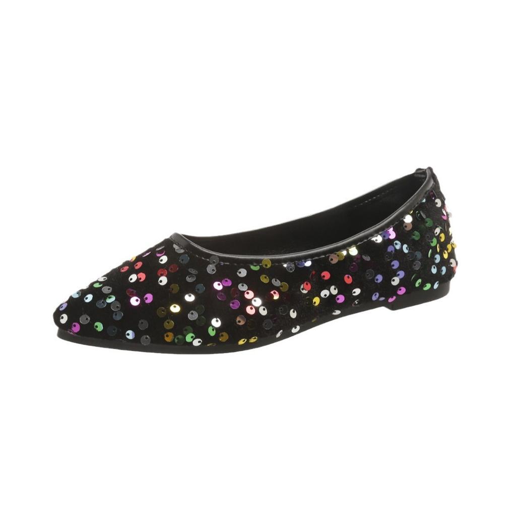 Spitze flachsohlige Einzelschuhe leichter Luxus Pailletten super Flash lässig vielseitig weiche Sohle flacher Ausschnitt große Größe Damenschuhe