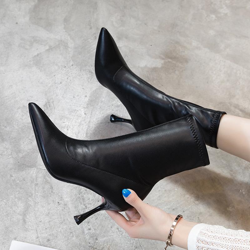 

Женские ботинки, осенне-зимние сапоги до середины икры из эластичной ткани, пикантные женские туфли на тонком высоком каблуке, женские туфли-лодочки с острым носком, 2024 35