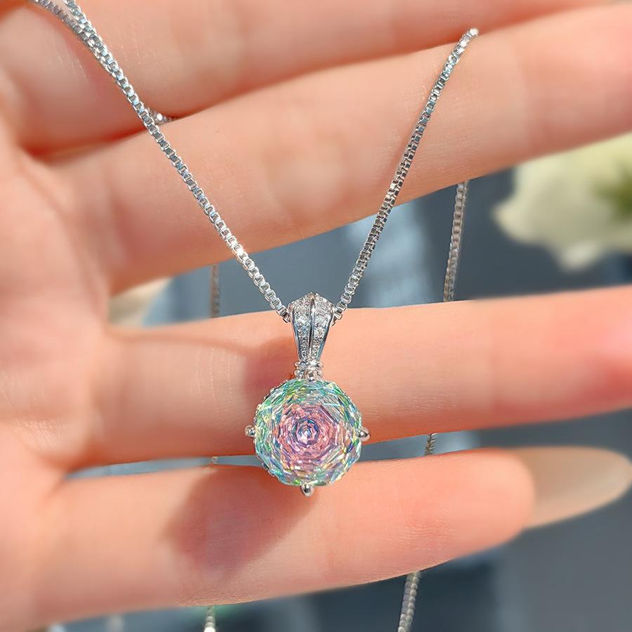 Octagonal Millennium Rose Cut Paraiba Necklace Pendant With High Carbon Diamond Colorful Stud Earrings Pink Diamond Ring Set