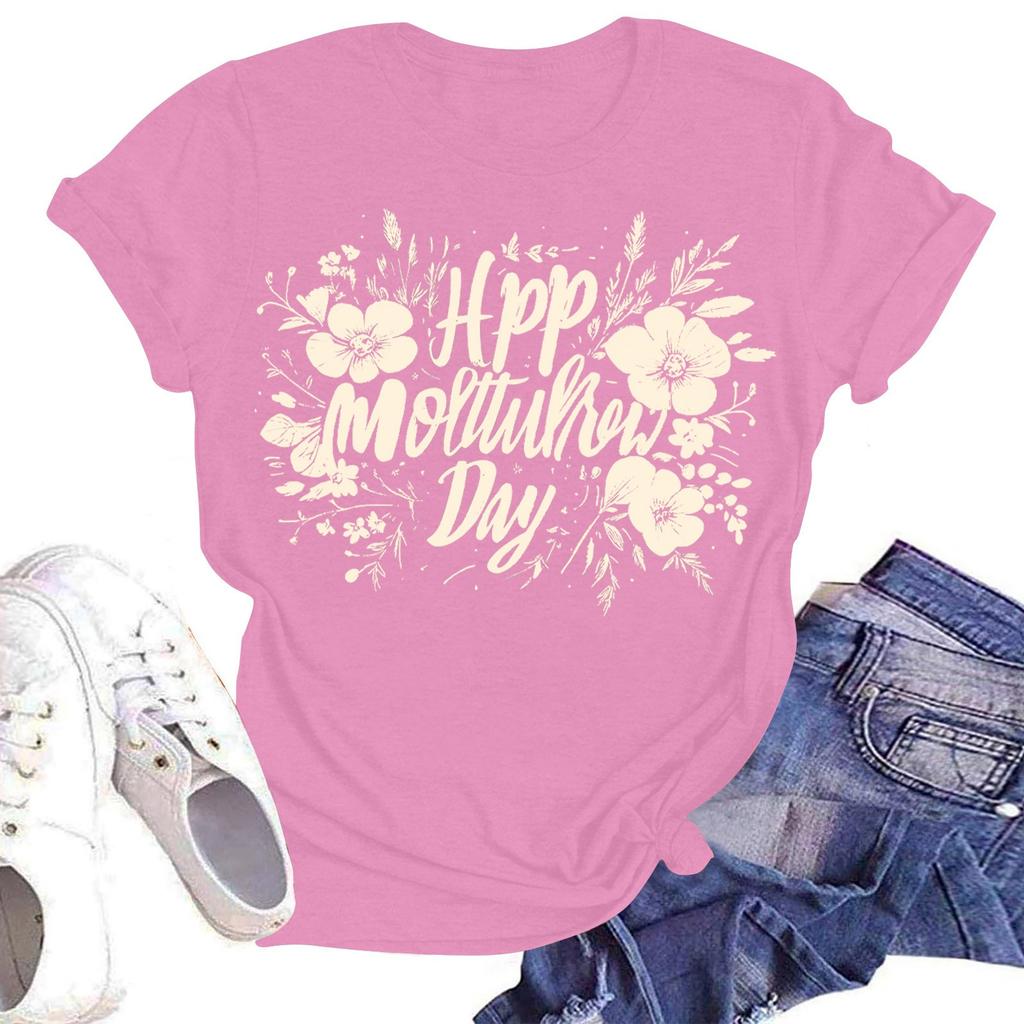 Women's Casual Fashion Street Slim Short Sleeve Mother's Day Printed T-Shirt Top