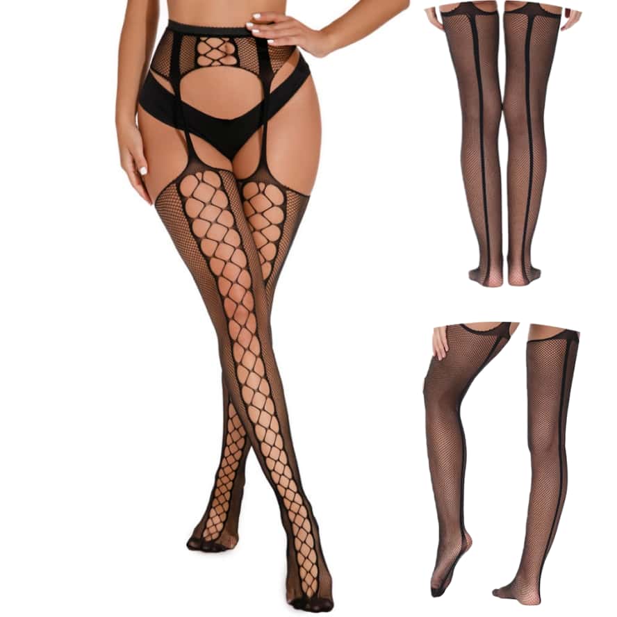 Freeauce 5Xxxl Plus Size Woman'S Stockings Fishnet Tights Sexy Large Mesh Hollow Out Pantyhose Garter Belt Night Club Party Wear
