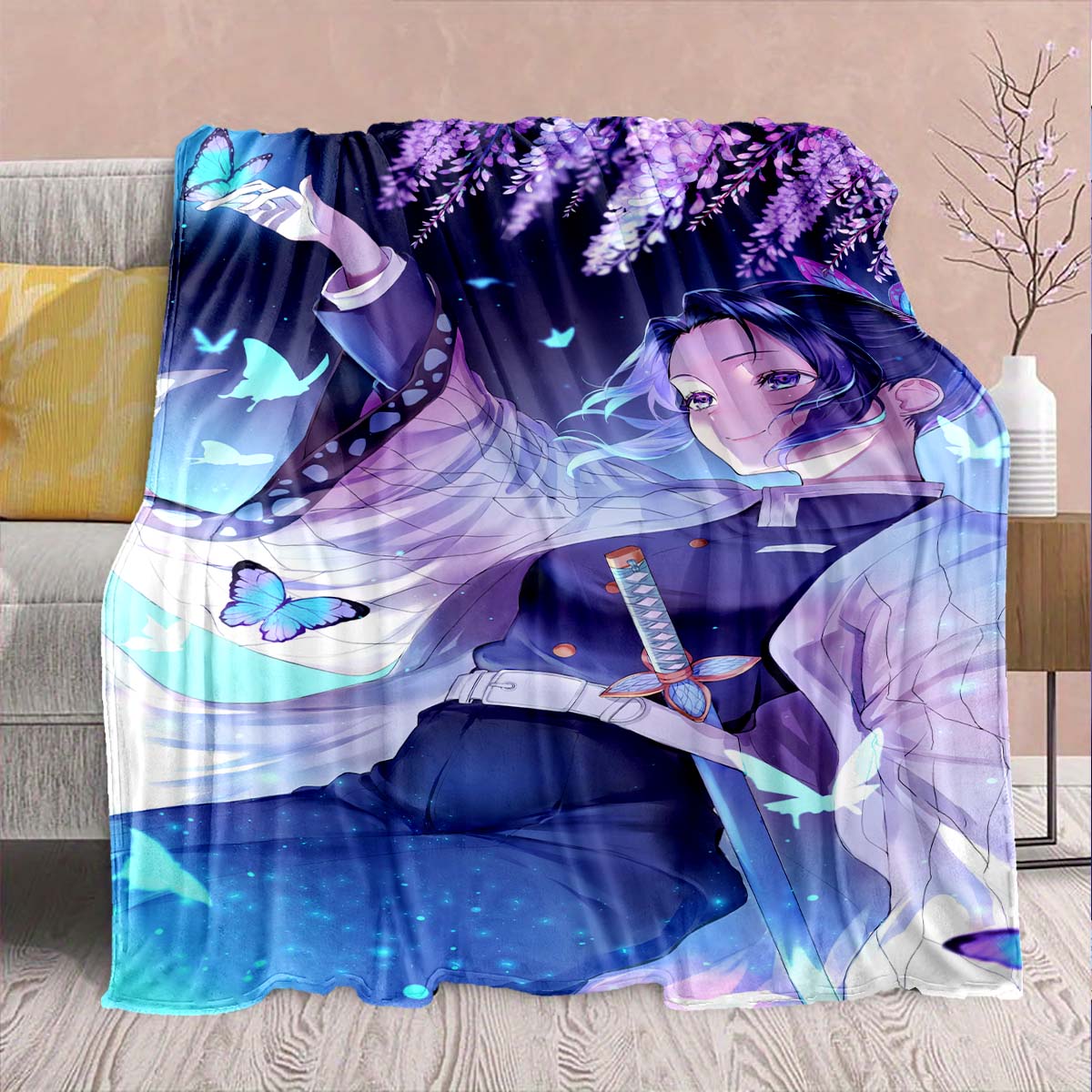 

Demon Slayer Anime Flannel Blanket - Soft Warm Perfect for Sofa, Bedding Camping Travel Office Home Decor -QJY 75x90cm