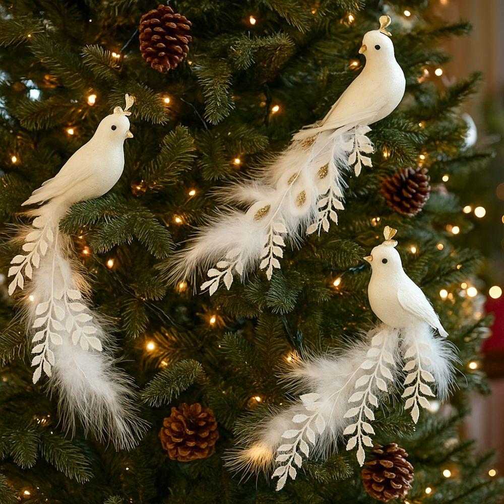 Realistic Christmas Peacock Ornaments Long Tail Peacock Bird Figurine  Home Party Decor