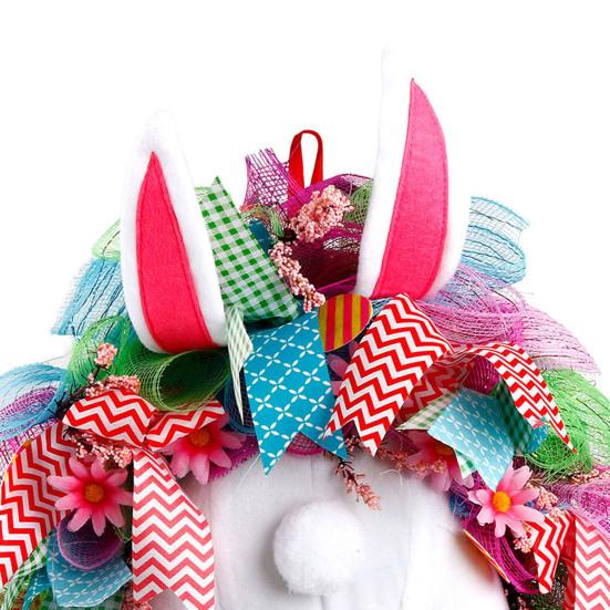 Easter Bunny Wreath with Floppy Ears & Colorful Ribbon Plush Front Door Hanging Wreath Spring Festival Party Decoration