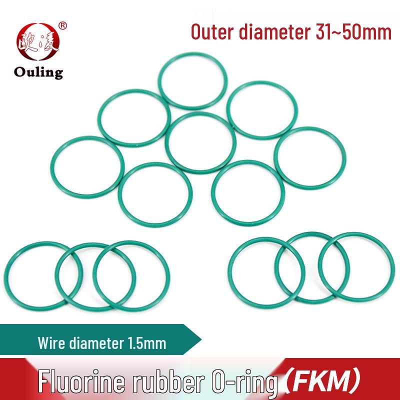 Green Fluororubber O-ring, Multiple Sizes (31-50mm) × 1.5mm 31*1.5mm (5 pcs) Green Fluororubber O-ring