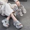 Mode 6.5CM Synthetisch Leer Zomer Bling Gemengde Kleur Fsahion Peep Toe Holle Platform Wedge Chunky Sneaker Dames Comfortabele Schoenen