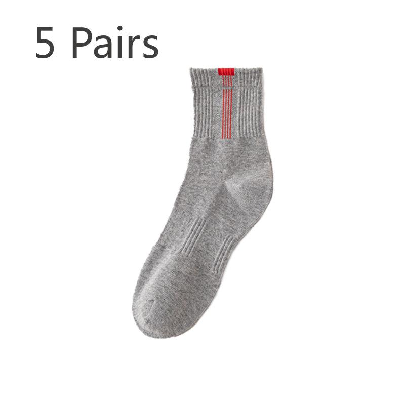 

5 пар мужских хлопковых носков до середины икры, весна и осень, новые повседневные носки для бега, носки с поясом и защитой от запаха, носки для баскетбола, бега, походов 5 pairs серый