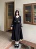 Spring and Autumn Xiaoxiangfeng temperament retro French Hepburn style splicing top + skirt two-piece suit for women