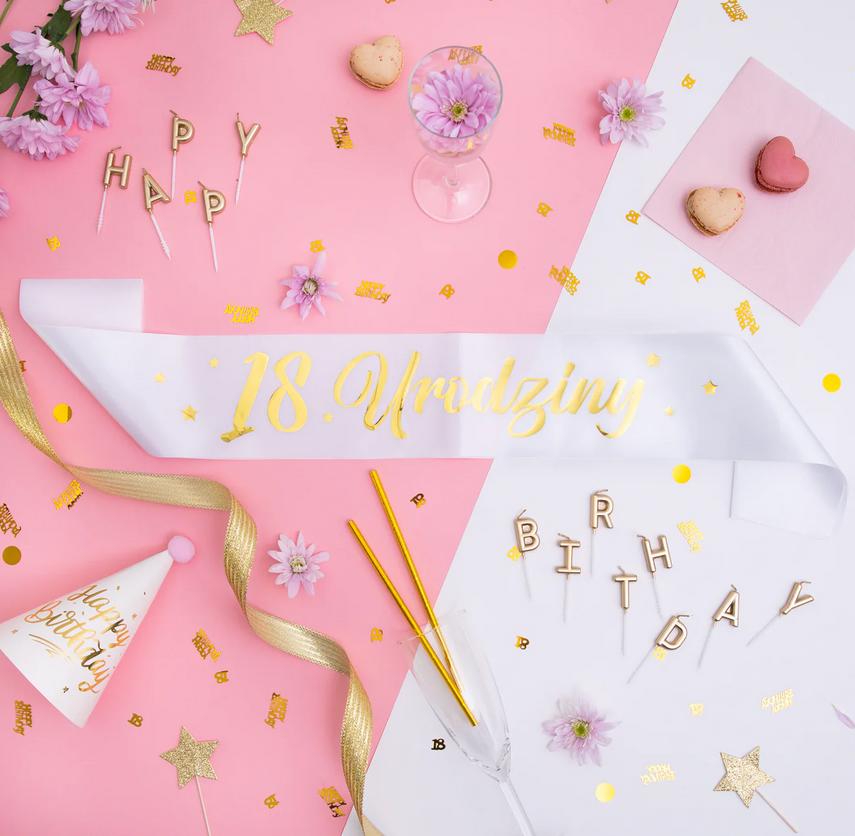 18th Birthday Sash Eighteen White Gold 160cm
