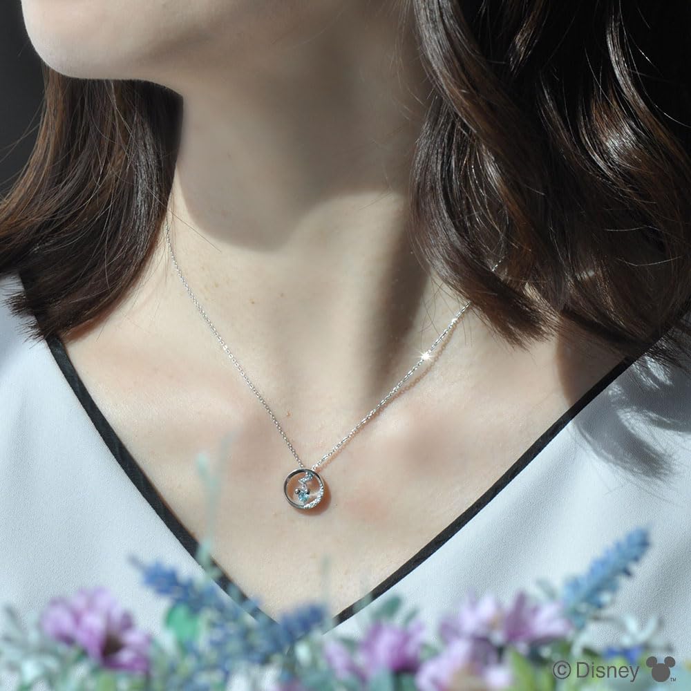 Disney Mickey Mouse Round Pendant Necklace with Cubic Zirconia, Silver, Gift for Christmas, VPCDS20320