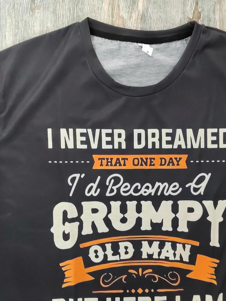 Vintage Style Men's T-Shirt - Crew Neck Tee with "Old for Man" Letter Print - Casual Short Sleeve Graphic Top