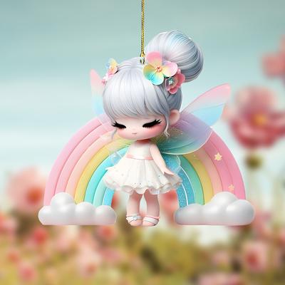 Rainbow Angel Home Decor Holiday Garden Party Hanging Signs Artwork Backpack Keychain Pendant Christmas Tree Decoration