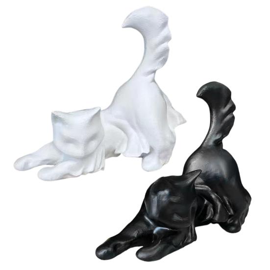 Halloween Ghost Cat Statue Glow-in-the-dark Black White Ghost Cat Resin Figurine Ornament Desktop Decoration Cat Lovers Gift