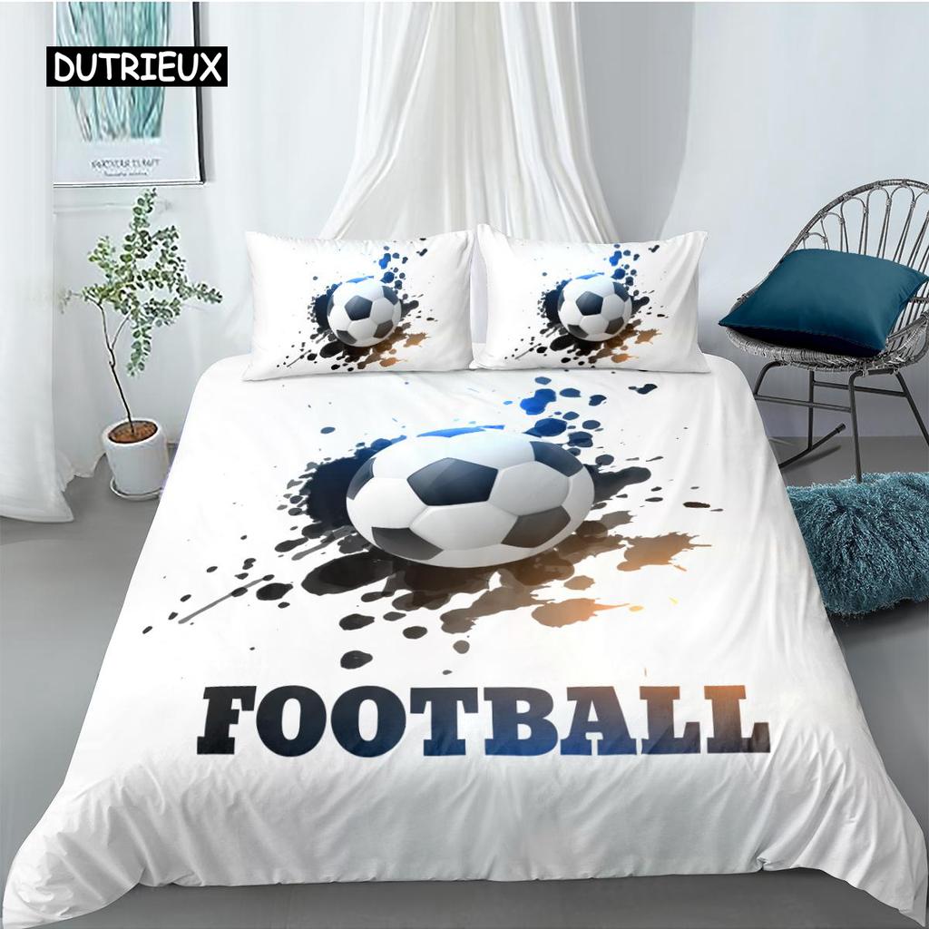 Soccer Duvet Cover Set Football Design Old Plaster Wall Destruction Punching Bedding Teens Queen Polyester Quilt