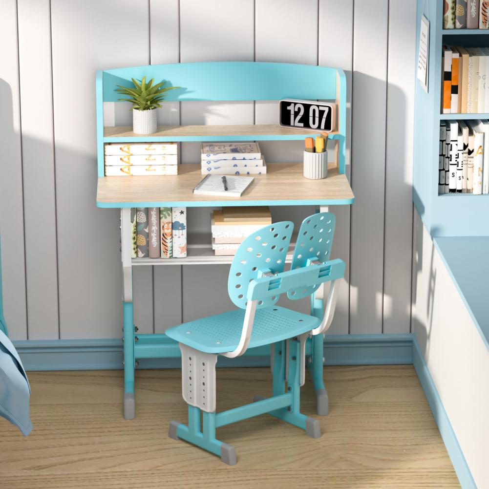 2-Piece Kids Desk Chair Set – Adjustable Height Learning Table with Drawer, Book Stand, Cup Holder & Hooks for Children