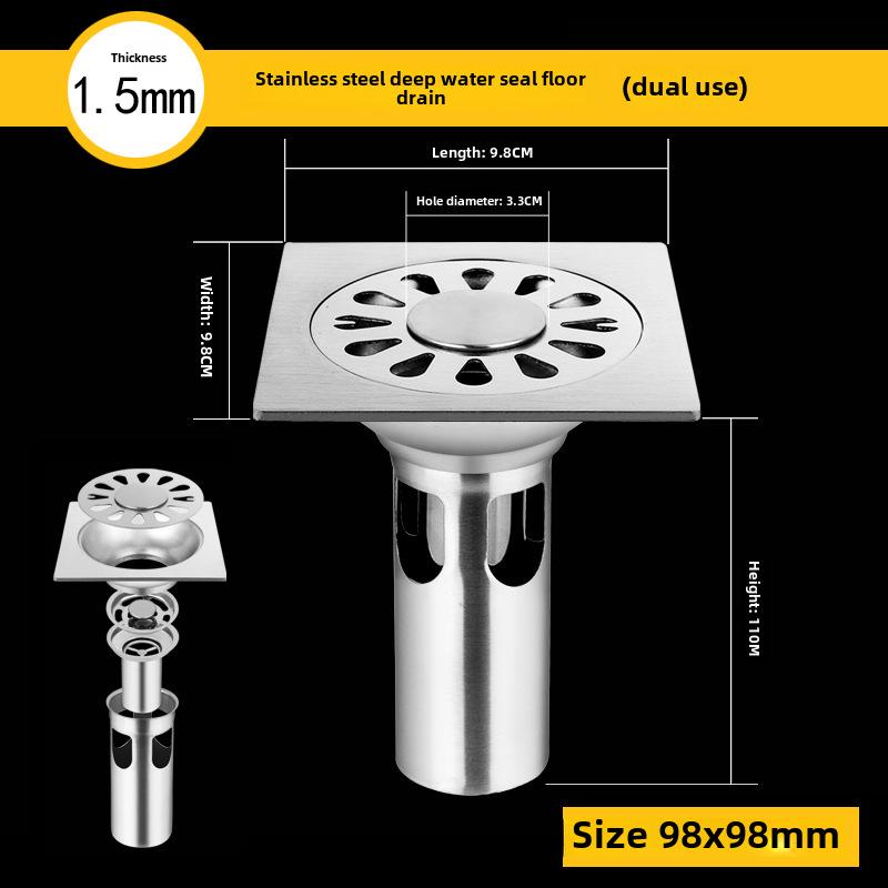 Sifon de podea din oțel inoxidabil 304, deodorant, pentru baie și mașină de spălat