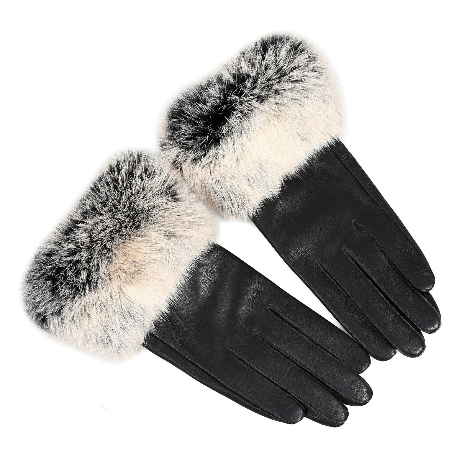 

Женские перчатки из натуральной кожи с отделкой из меха кролика на манжетах, на бархатной подкладке, для вождения в холодную погоду L 7.5in 19cm