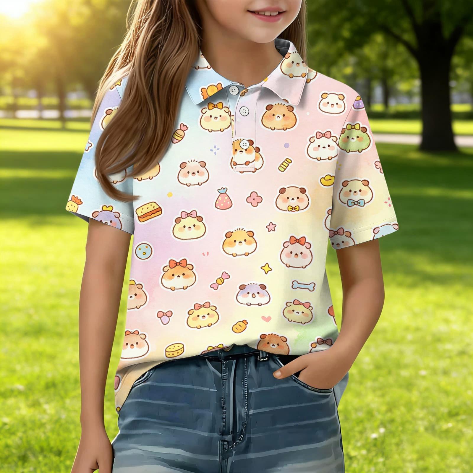

Kids Casual Short Sleeve Polo Shirt with Animal Print Soft Breathable Fabric Comfortable Fit Lightweight Design for Everyday Wear 130
