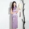 Positioning flower purple national style new Chinese Suzhou long cheongsam improved young women's high-end catwalk performance clothes