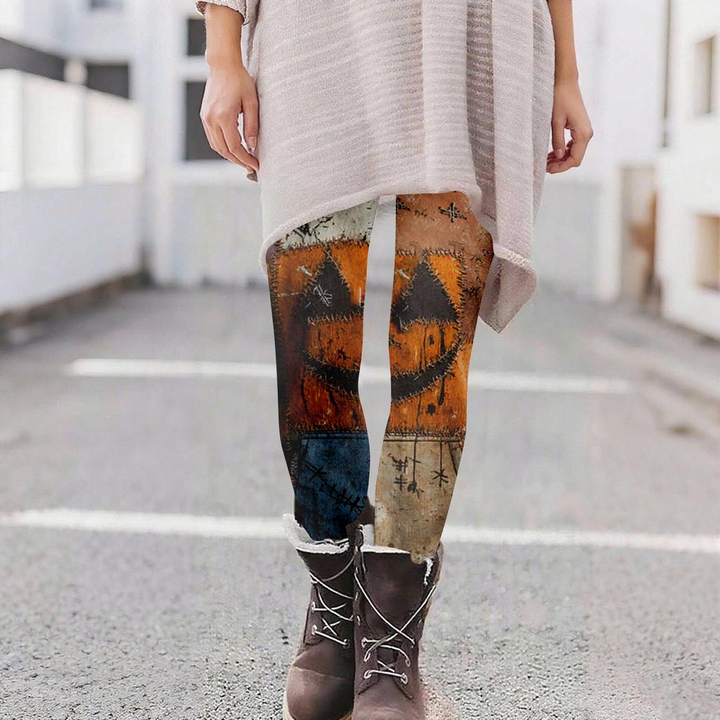 Women's Casual Fashion Outdoor Halloween Printed Slim Elastic Yoga Pants Cropped Pants