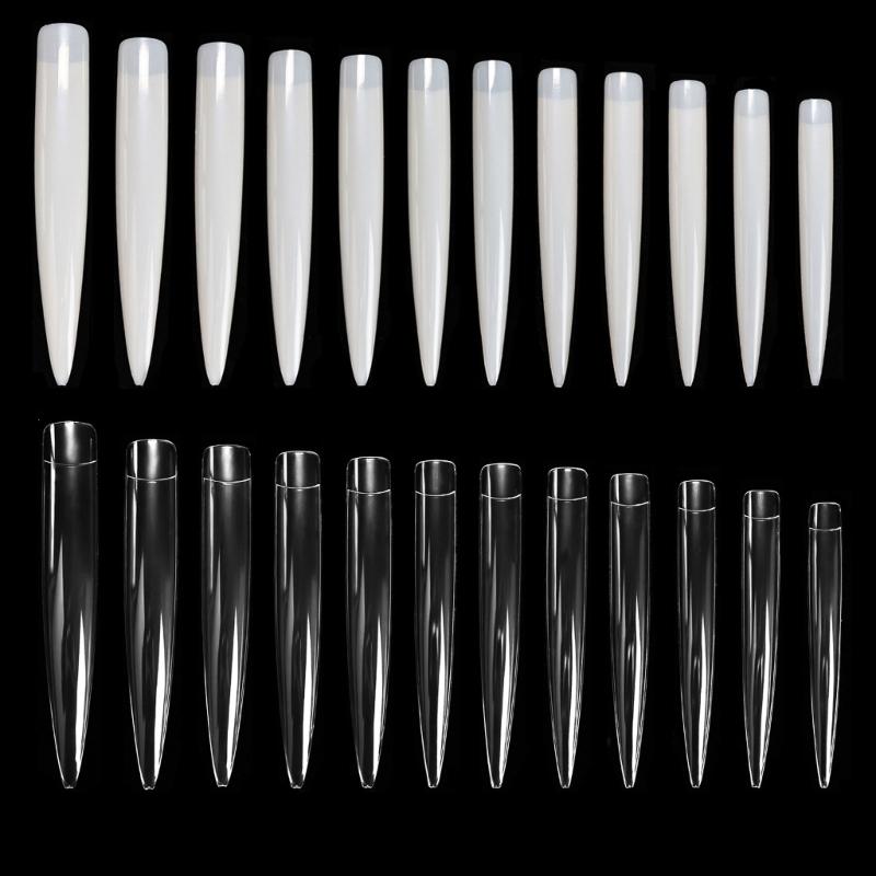 120pcs Long Fake NailsFull Coverage Clear Nail Tips for Nail Art Manicure Practice in Various Sizes Easy Application